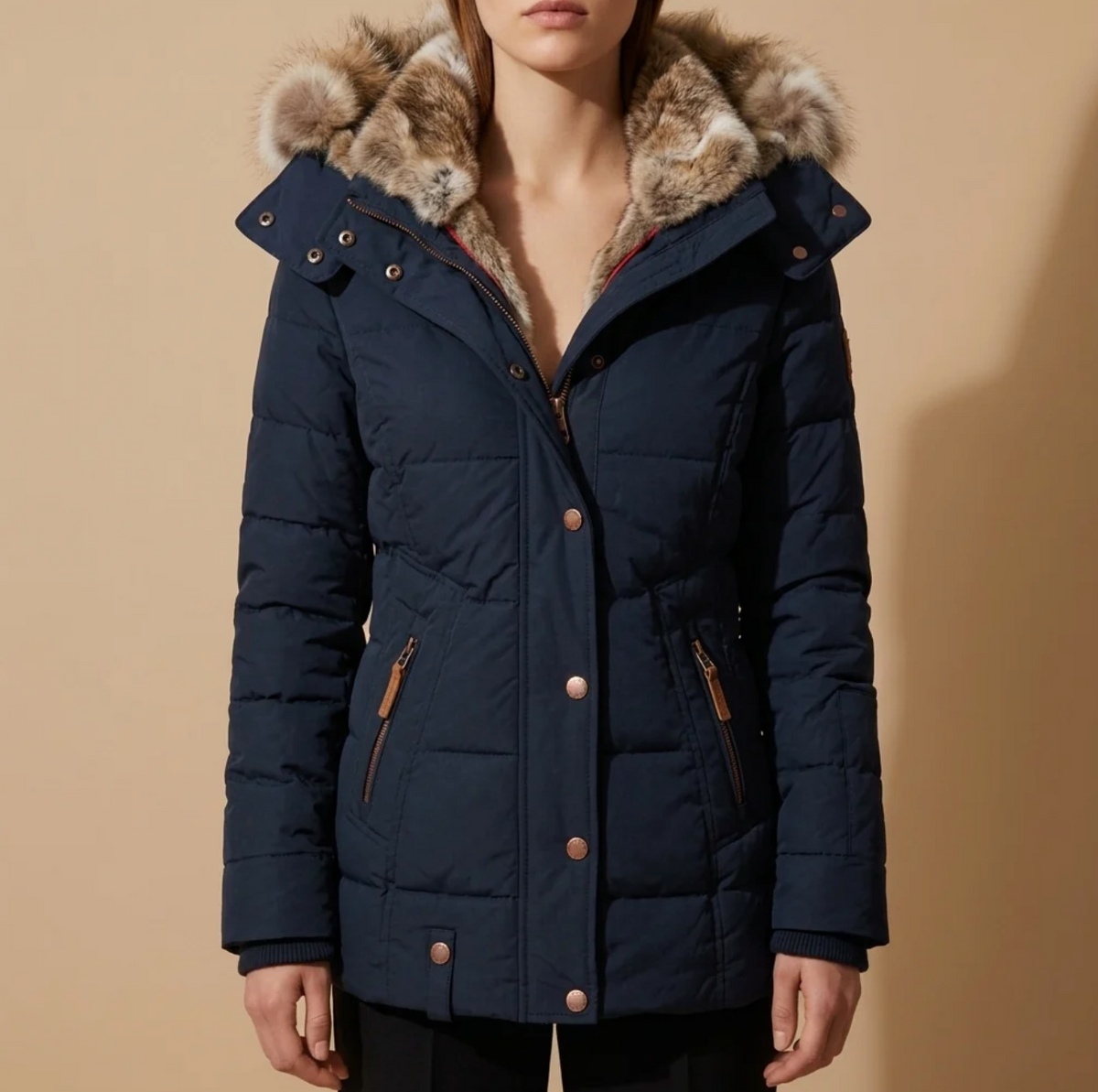 Amara | Women's Faux Fur Hood Puffer Jacket with Slim Fit & Front Pockets