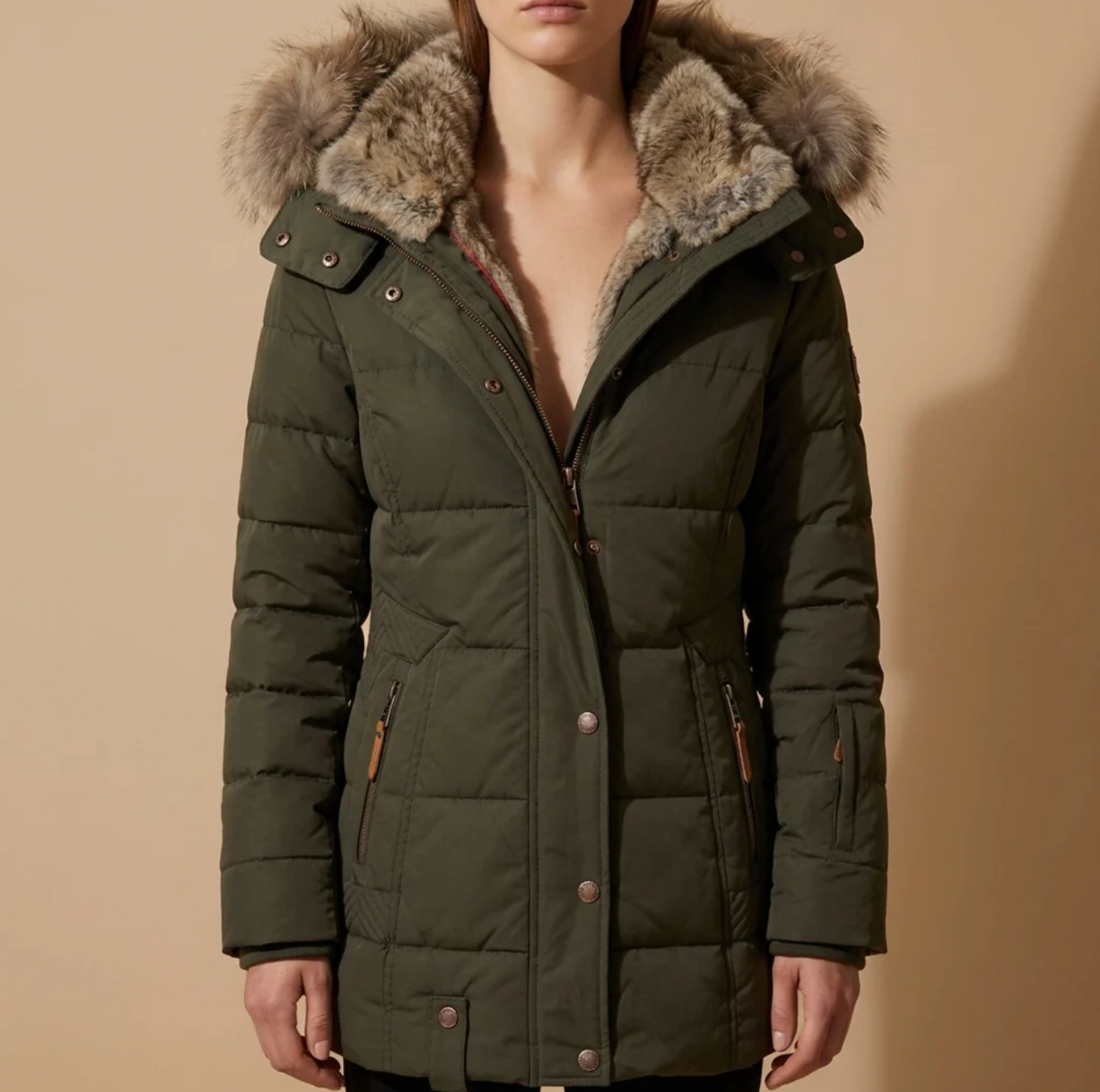 Amara | Women's Faux Fur Hood Puffer Jacket with Slim Fit & Front Pockets
