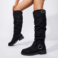 Camille | Women’s Relaxed Slouchy Over-the-Knee Boots with Buckle Strap & Low Block Heel