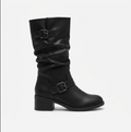 Elara | Women’s Heeled Knee-High Slouch Boots with Buckle Straps & Block Heel
