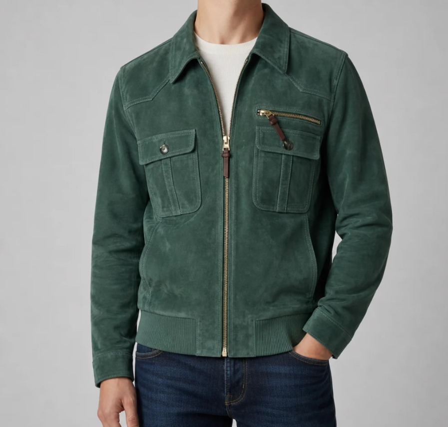 Ronan | Retro Faux Suede Bomber Jacket