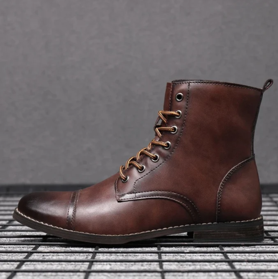 Rowan | Men’s Leather-Style Lace-Up Ankle Boots with Supportive Grip Sole
