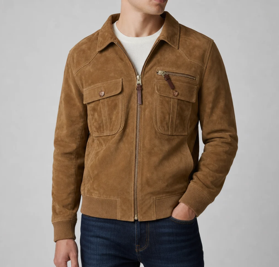 Ronan | Retro Faux Suede Bomber Jacket