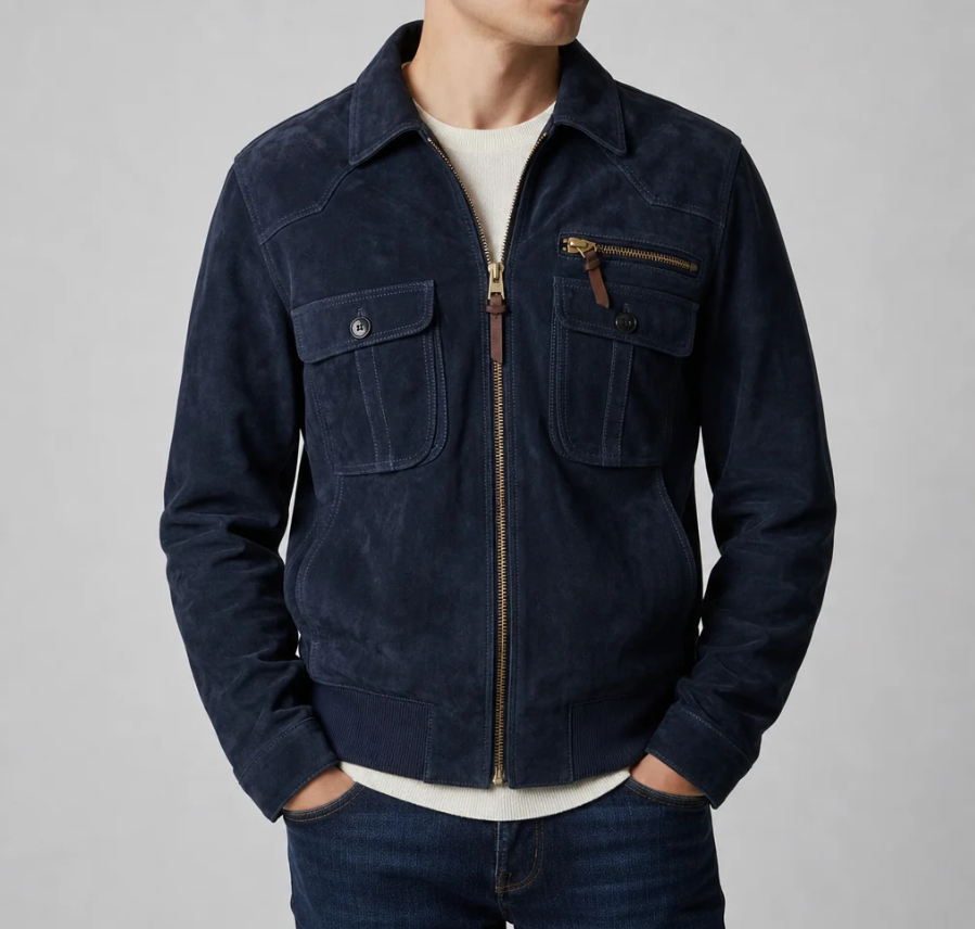 Ronan | Retro Faux Suede Bomber Jacket