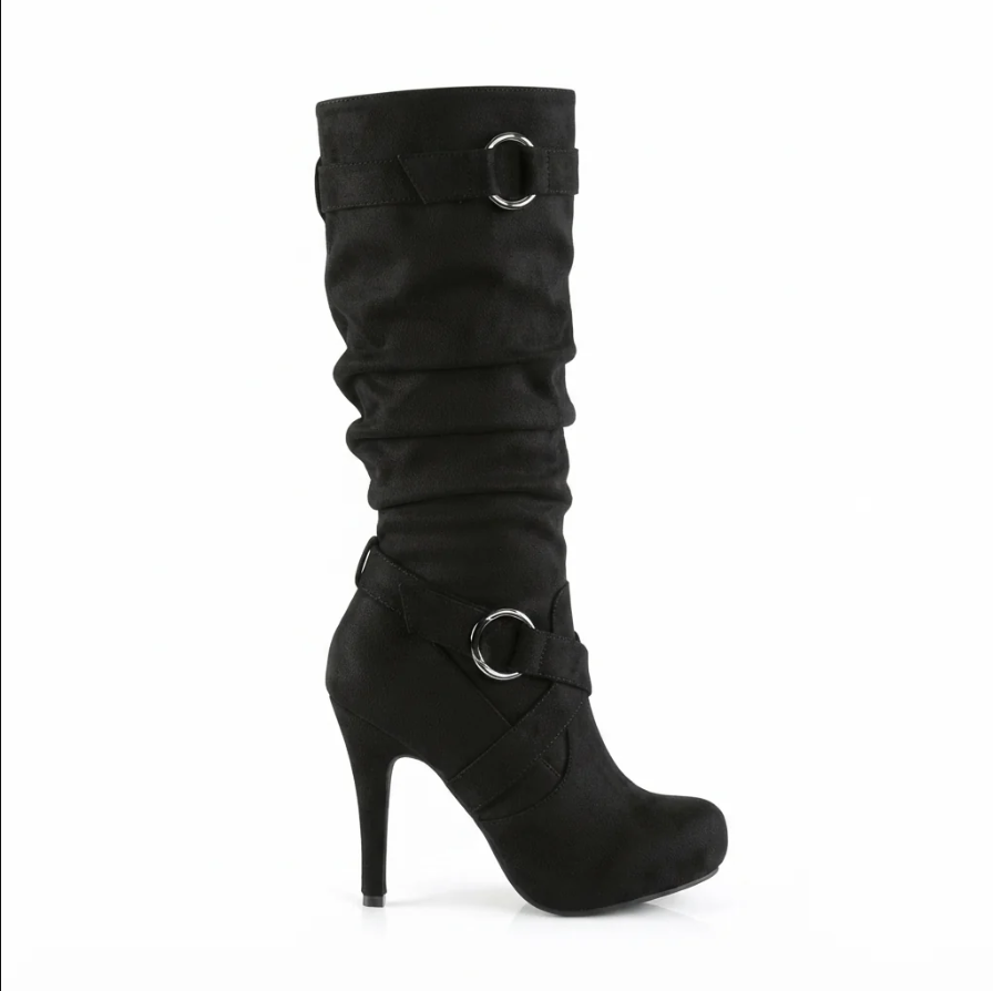 Seraphina | Women’s Suede Knee-High Heeled Boots with Buckle Straps & Stiletto Heel