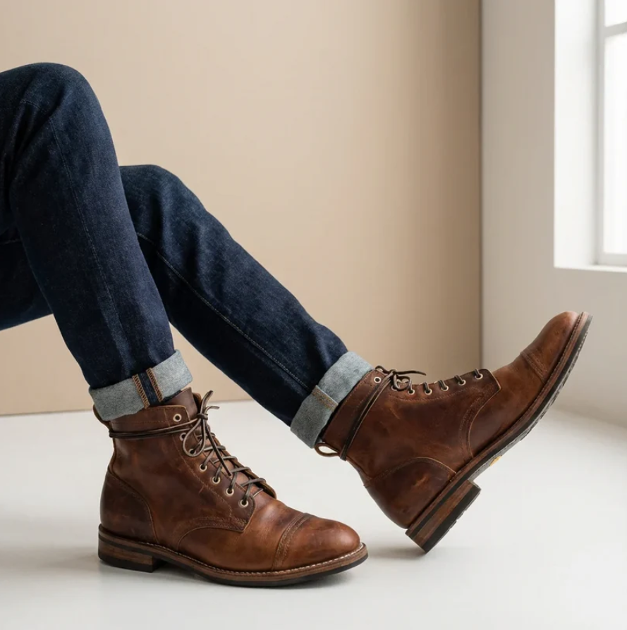 Dorian | Men’s Velcro Strap Ankle Boots with Cushioned Insole & Rubber Grip Sole