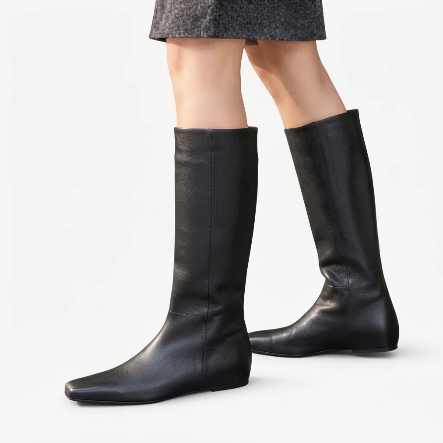 Alessia | Women’s Sleek Knee-High Square Toe Boots with Concealed Lift