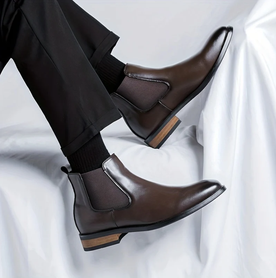 Edmund | Men’s Polished Chelsea Boots with Elastic Side Panels & Grip Sole