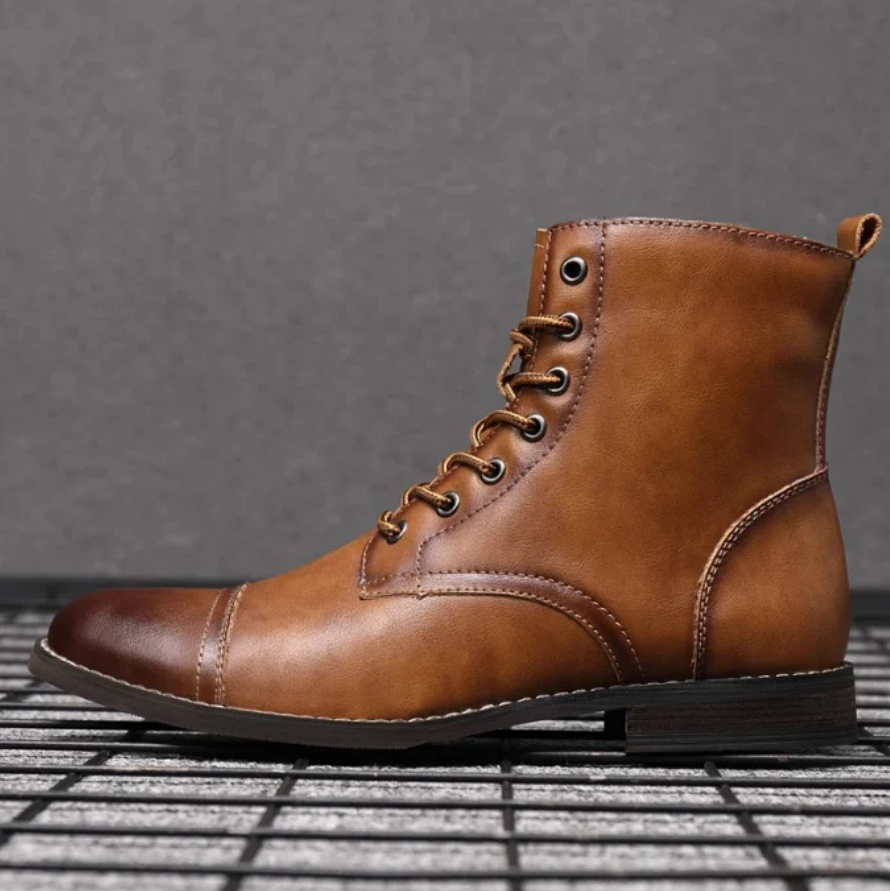 Rowan | Men’s Leather-Style Lace-Up Ankle Boots with Supportive Grip Sole