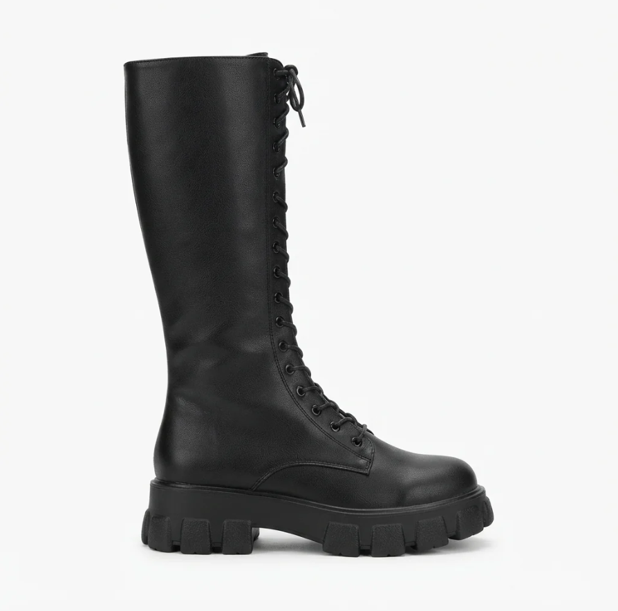 Ravenna | Women’s Platform Knee-High Combat Boots with Lace-Up Front