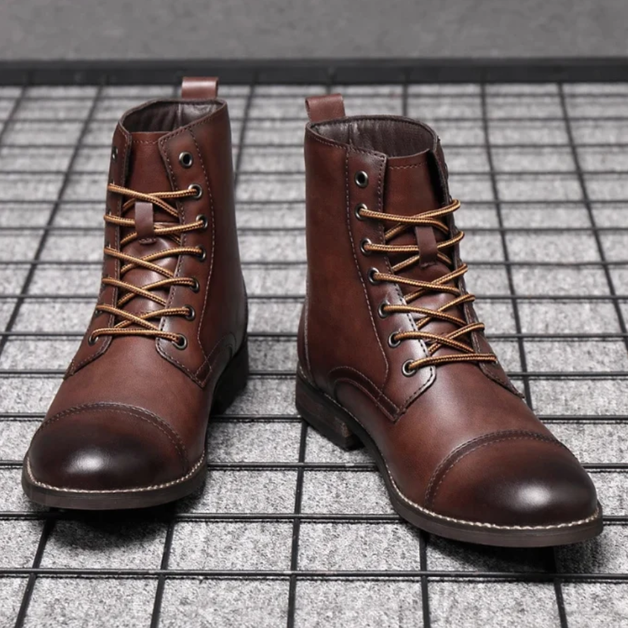 Rowan | Men’s Leather-Style Lace-Up Ankle Boots with Supportive Grip Sole