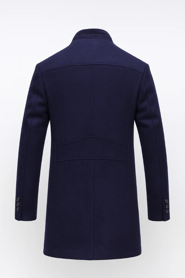 Lucien | Men’s Colorblock Wool Overcoat with Raised Collar & Inner Scarf Detail