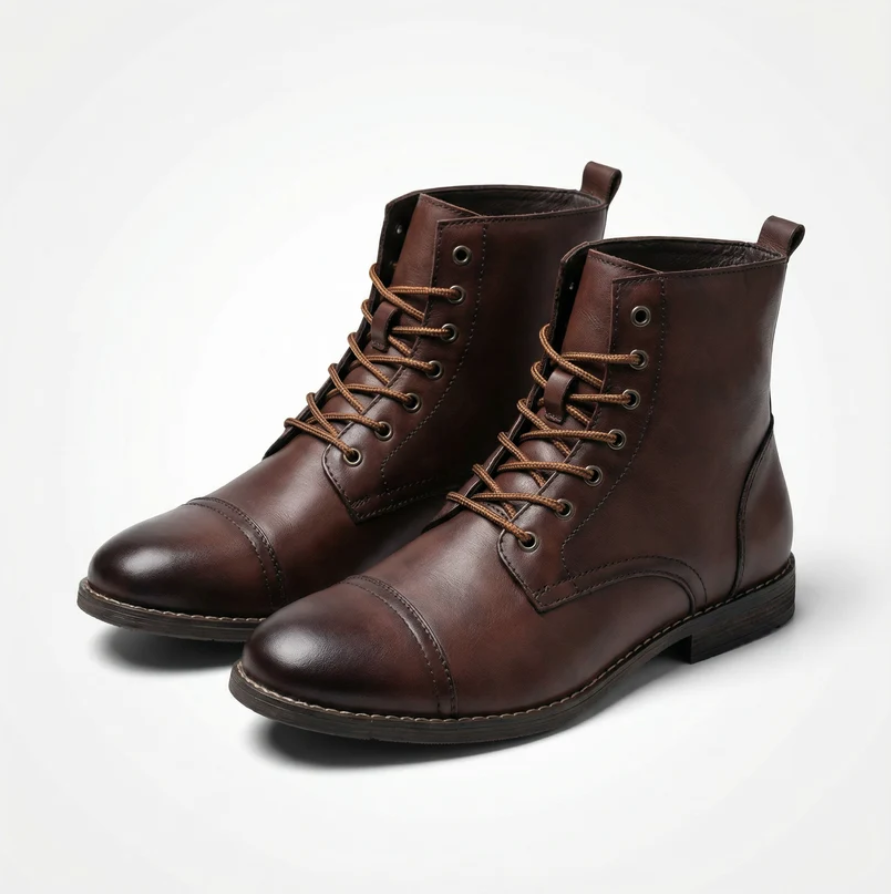 Rowan | Men’s Leather-Style Lace-Up Ankle Boots with Supportive Grip Sole