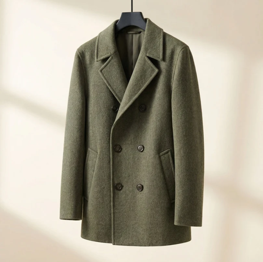 Aldric | Men’s Structured Wool-Blend Double-Breasted Coat with Notched Lapels