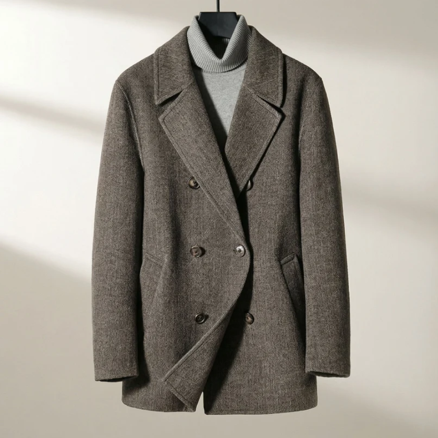 Aldric | Men’s Structured Wool-Blend Double-Breasted Coat with Notched Lapels