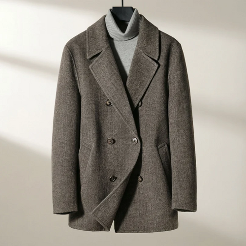 Aldric | Men’s Structured Wool-Blend Double-Breasted Coat with Notched Lapels