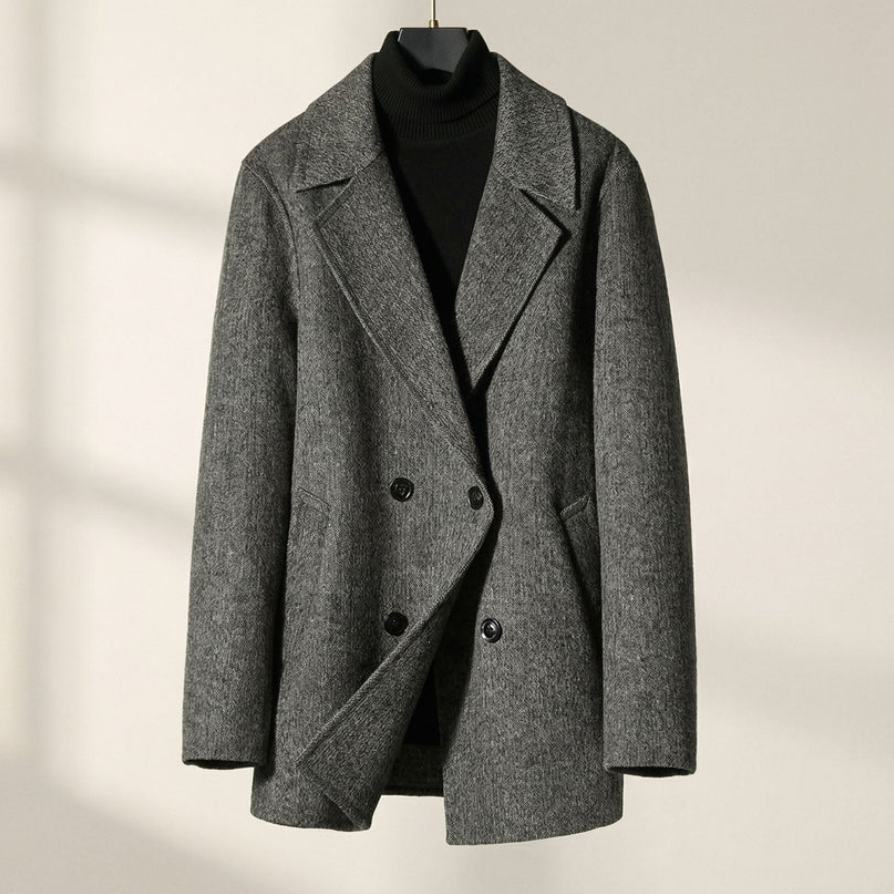 Aldric | Men’s Structured Wool-Blend Double-Breasted Coat with Notched Lapels