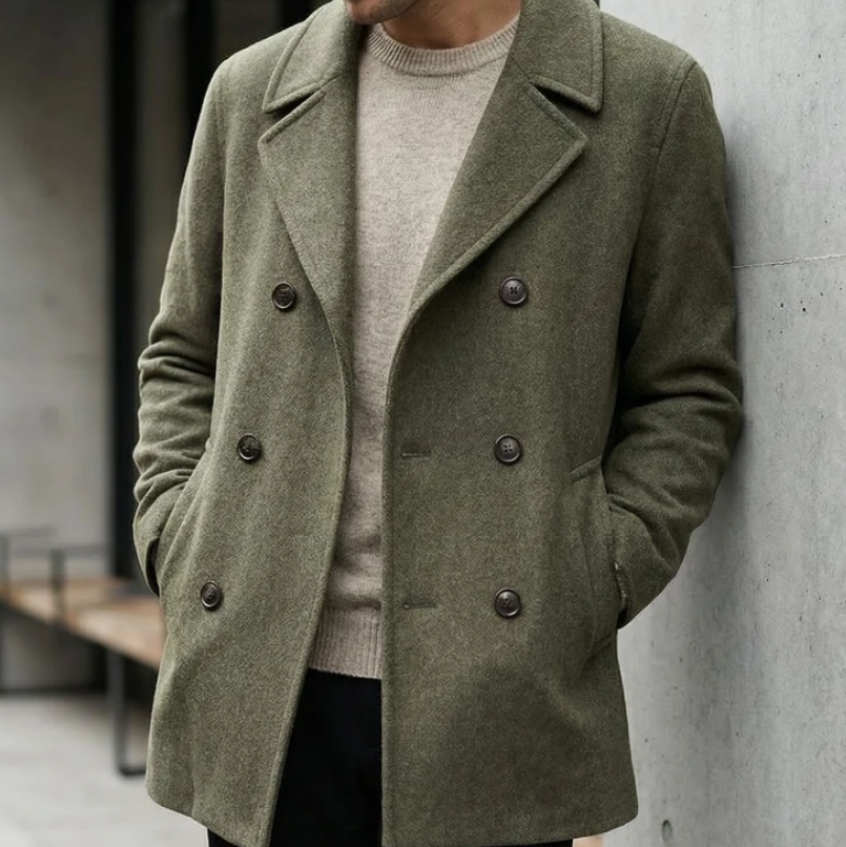 Aldric | Men’s Structured Wool-Blend Double-Breasted Coat with Notched Lapels