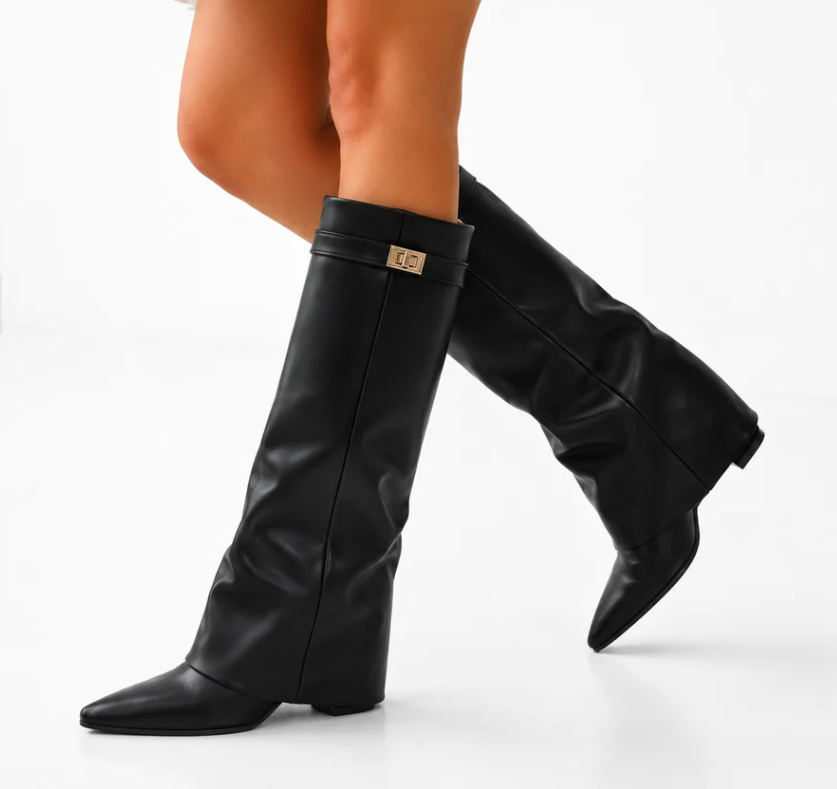 Celeste | Women's Elegant Knee-High Vegan Leather Boots – Pointed Toe Tall Dress Boots