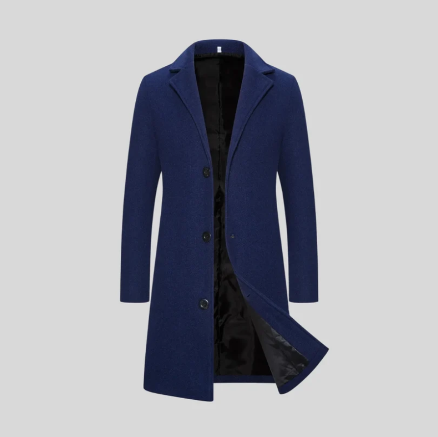 Evander | Men’s Elegant Long Wool-Blend Coat with Tailored Lapel Collar
