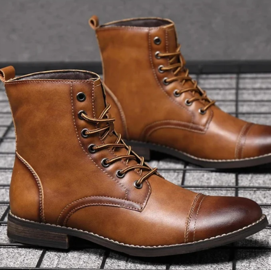 Rowan | Men’s Leather-Style Lace-Up Ankle Boots with Supportive Grip Sole