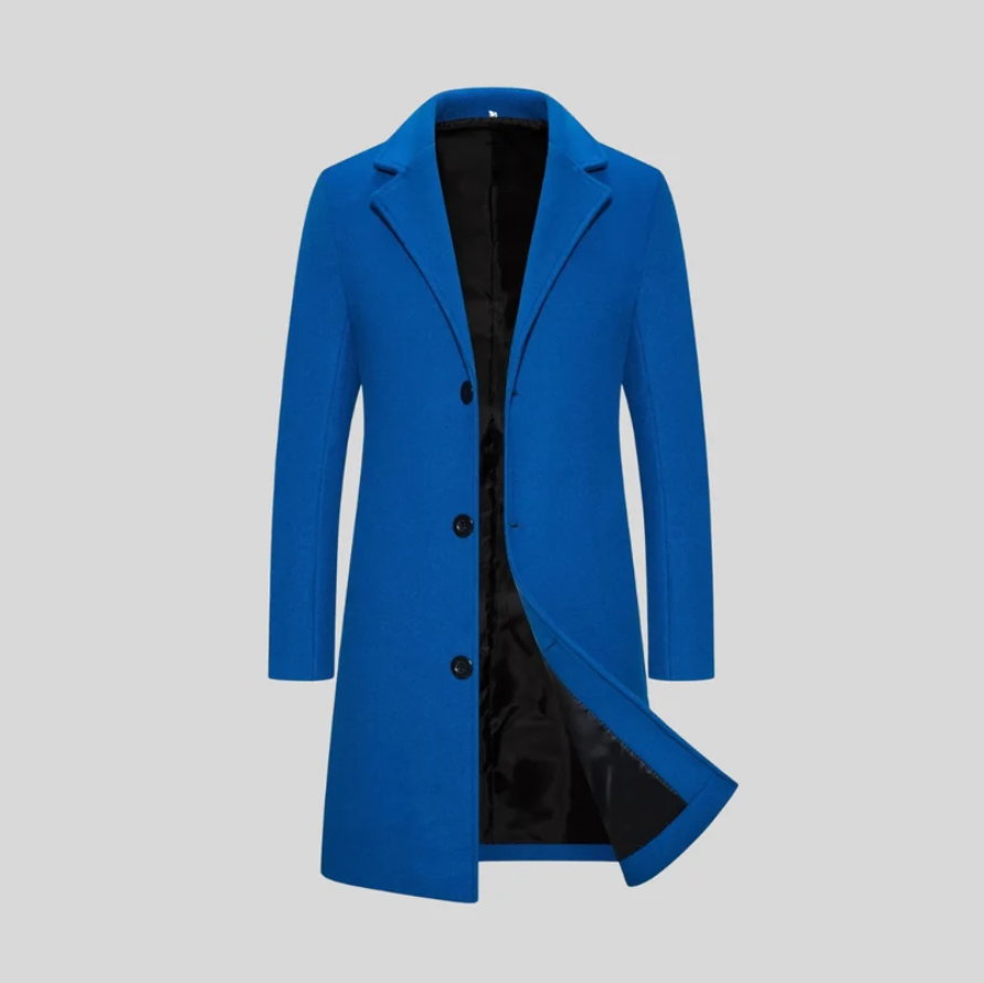 Evander | Men’s Elegant Long Wool-Blend Coat with Tailored Lapel Collar