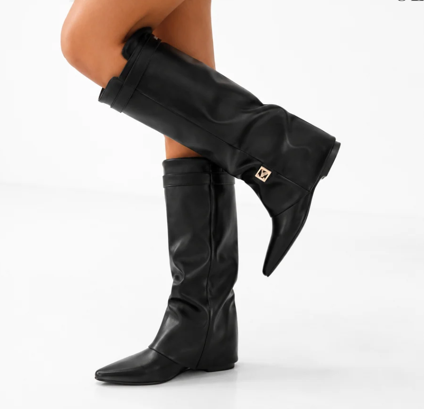 Celeste | Women's Elegant Knee-High Vegan Leather Boots – Pointed Toe Tall Dress Boots