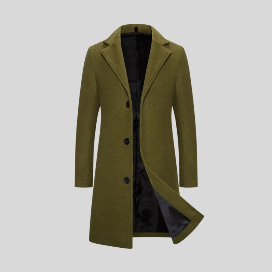 Evander | Men’s Elegant Long Wool-Blend Coat with Tailored Lapel Collar