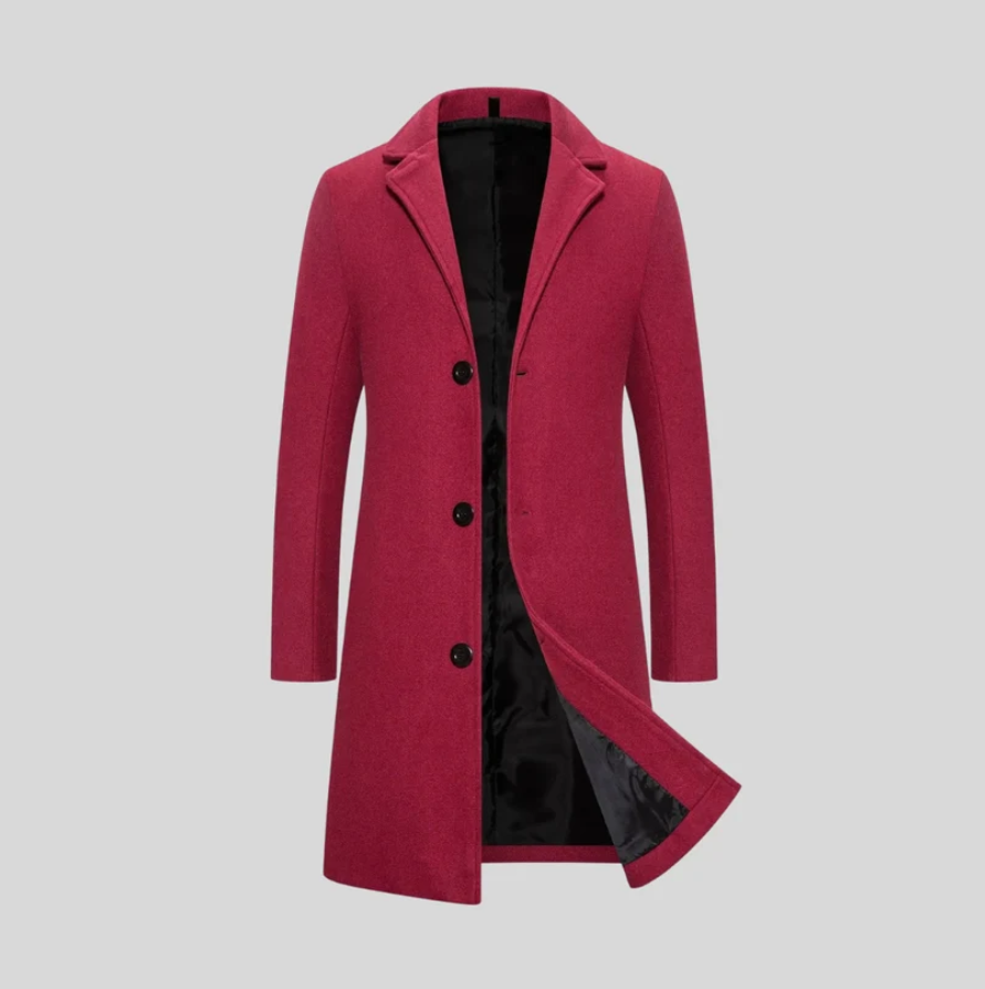 Evander | Men’s Elegant Long Wool-Blend Coat with Tailored Lapel Collar