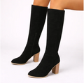 Elara | Women's Elegant Suede-Look Knee-High Boots – Classic Block Heel Tall Boots