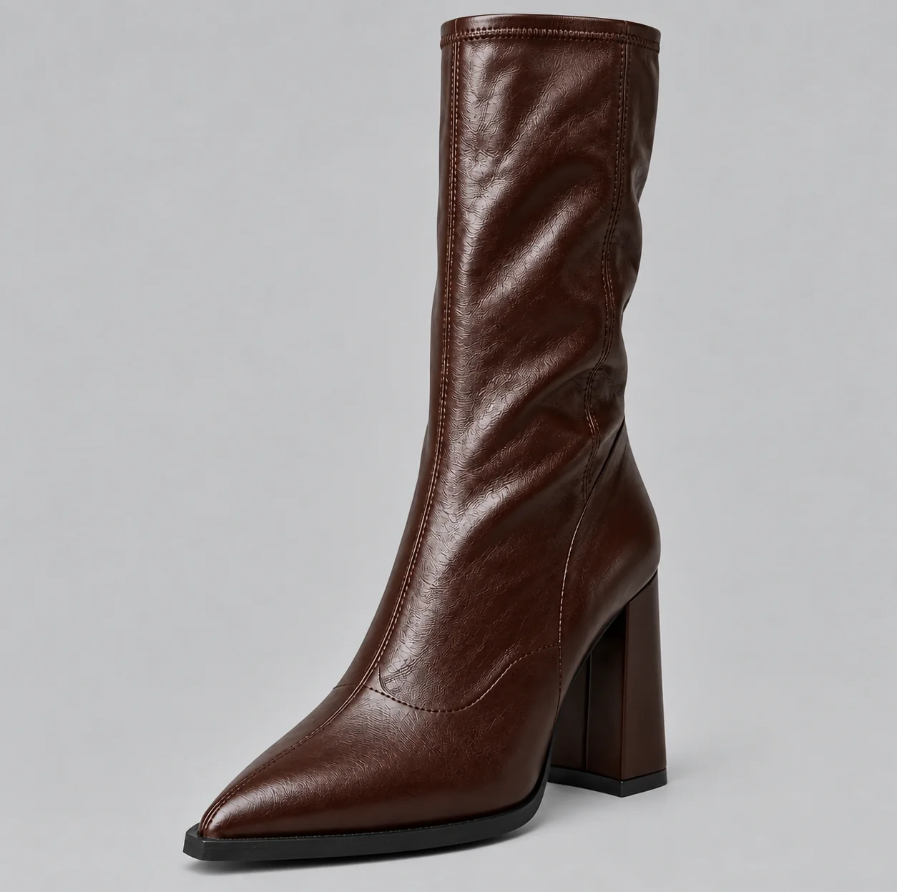 Vivienne | Women's Pointed-Toe Knee-High Boots – Elegant Chunky Block Heel Tall Boots