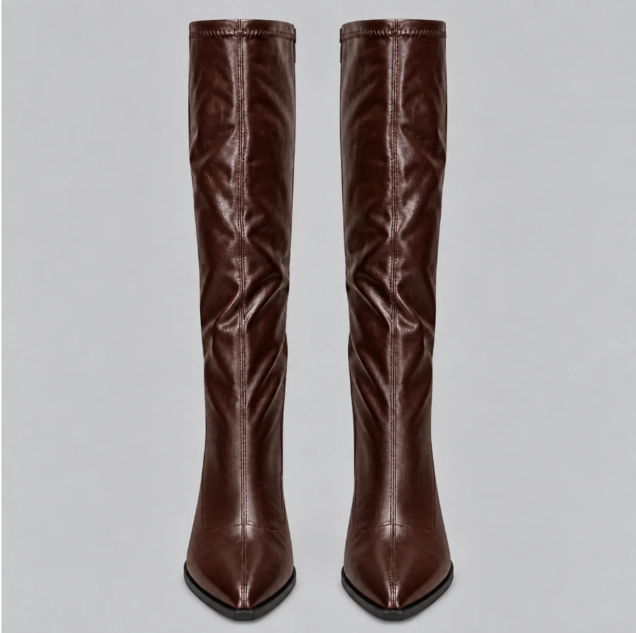 Vivienne | Women's Pointed-Toe Knee-High Boots – Elegant Chunky Block Heel Tall Boots
