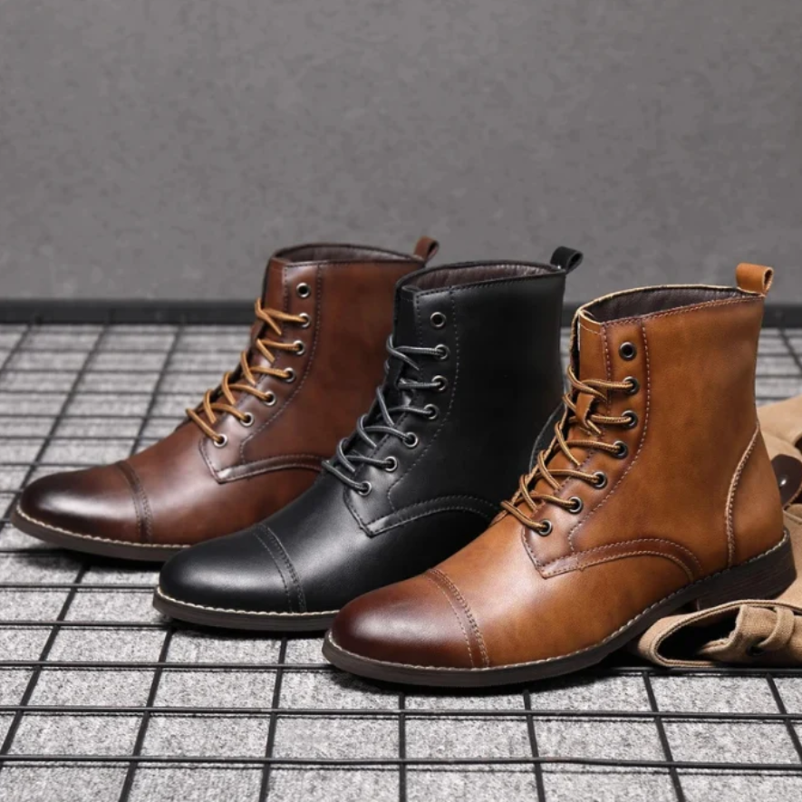 Rowan | Men’s Leather-Style Lace-Up Ankle Boots with Supportive Grip Sole