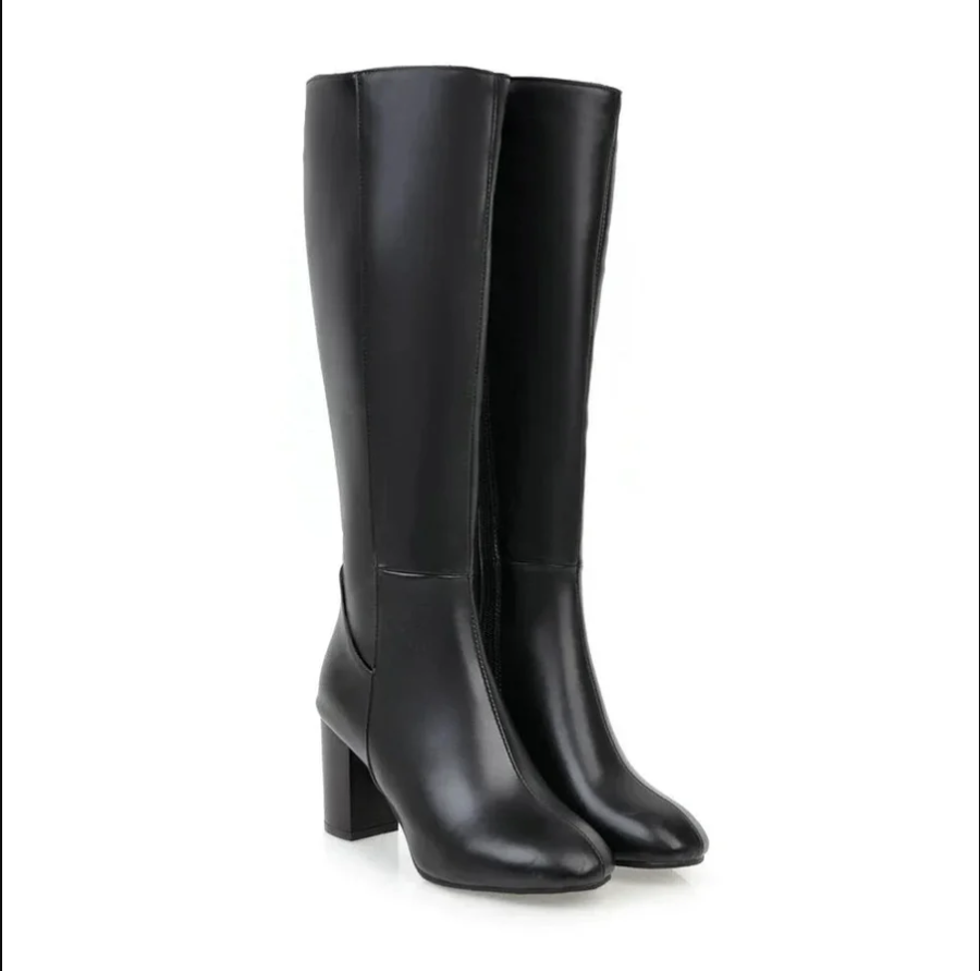 Camille | Women's Elegant Heeled Knee-High Boots – Classic Side-Zip Block Heel Tall Boots