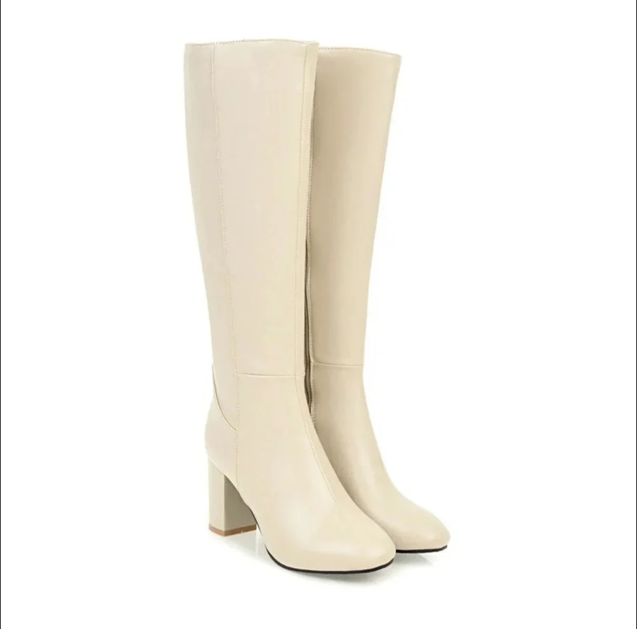 Camille | Women's Elegant Heeled Knee-High Boots – Classic Side-Zip Block Heel Tall Boots