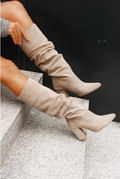 Valentina | Women's Suede Knee-High Boots – Elegant Slouch Detail & Block Heel Tall Boots