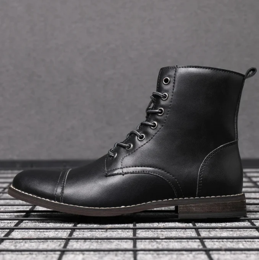 Rowan | Men’s Leather-Style Lace-Up Ankle Boots with Supportive Grip Sole