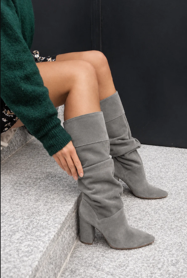 Valentina | Women's Suede Knee-High Boots – Elegant Slouch Detail & Block Heel Tall Boots