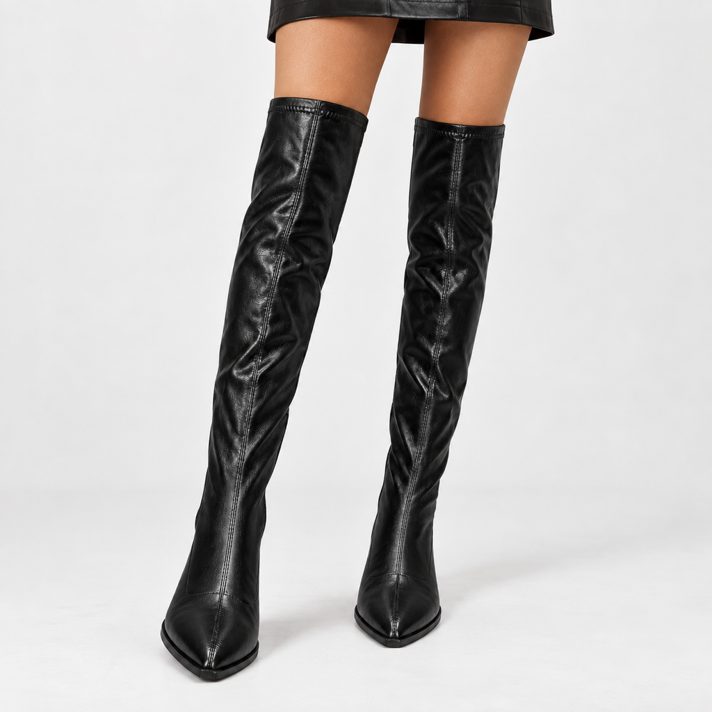 Vivienne | Women's Pointed-Toe Knee-High Boots – Elegant Chunky Block Heel Tall Boots