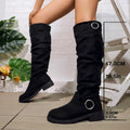 Elowen | Women's Slouch Knee-High Boots with Buckle Detail & Comfortable Block Heel