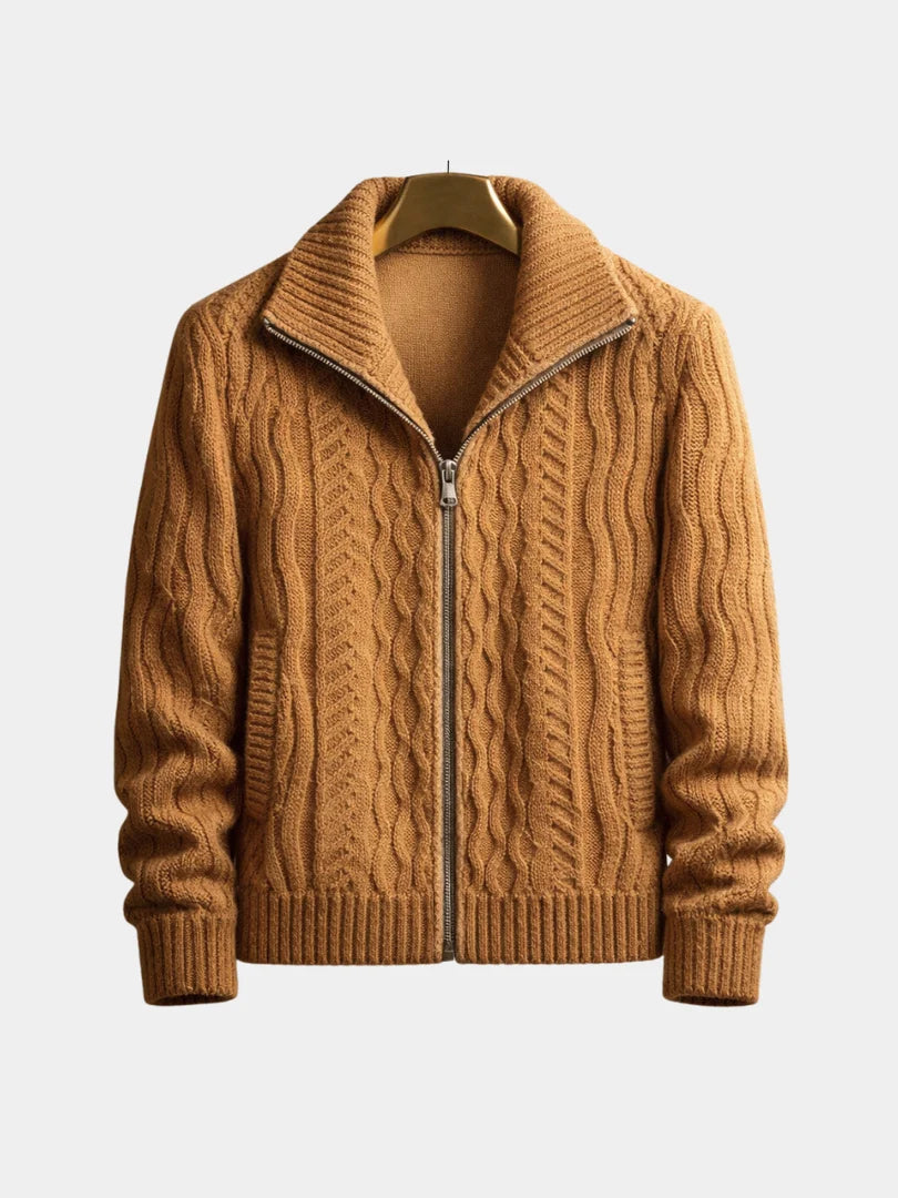Corvin | Men’s Cable-Knit Zippered Cardigan with High Stand Collar