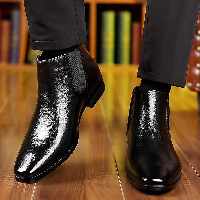 Cedric | Men’s Polished Chelsea Boots with Elastic Side Panels & Tapered Silhouette