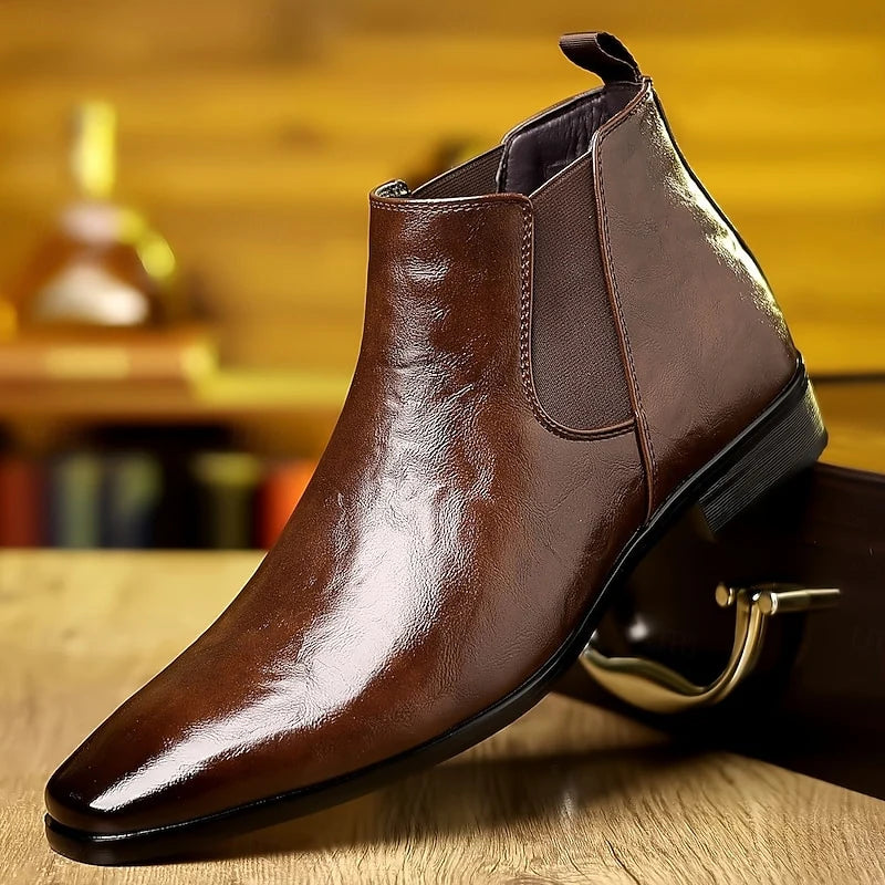 Cedric | Men’s Polished Chelsea Boots with Elastic Side Panels & Tapered Silhouette