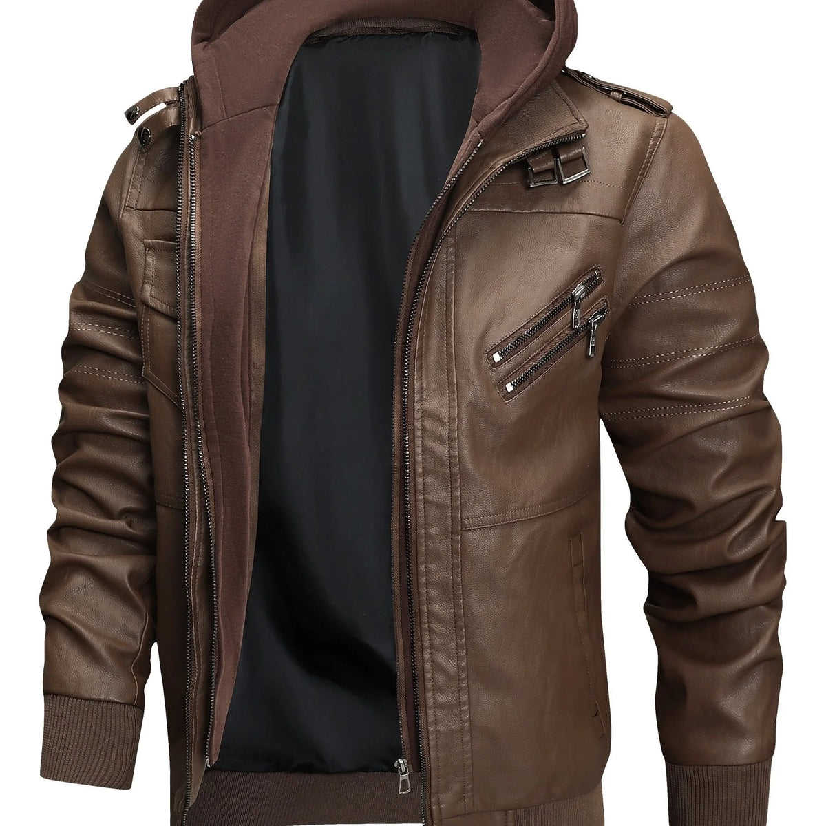 Griffin | Men's Hooded Moto Leather Jacket