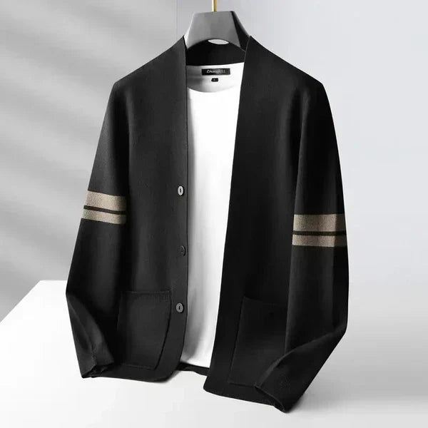 Hadrian | Men’s Structured Knit Cardigan with Mandarin Collar & Patch Pockets