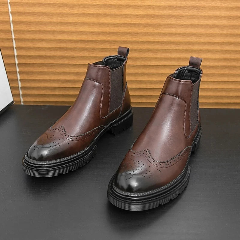 Tavian | Men’s Brogue Chelsea Boots with Elastic Side Panels & Supportive Sole