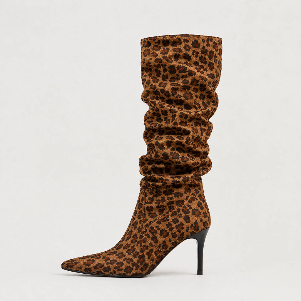 Celeste | Women's Suede Slouch Knee-High Boots with Pointed Toe & Slim Heel