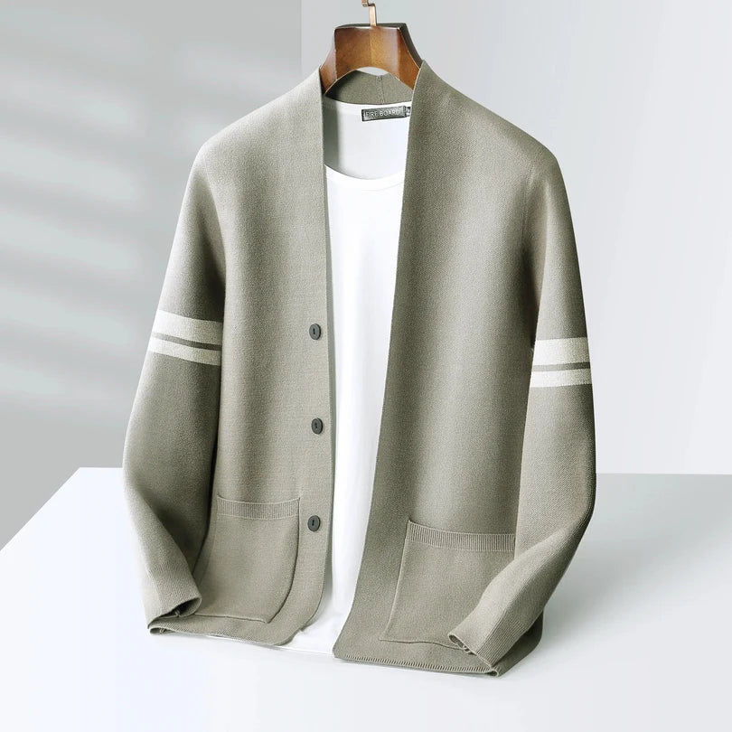 Hadrian | Men’s Structured Knit Cardigan with Mandarin Collar & Patch Pockets