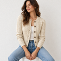 Elodie | Chic Cropped Cable Knit Button Front Cardigan for Women