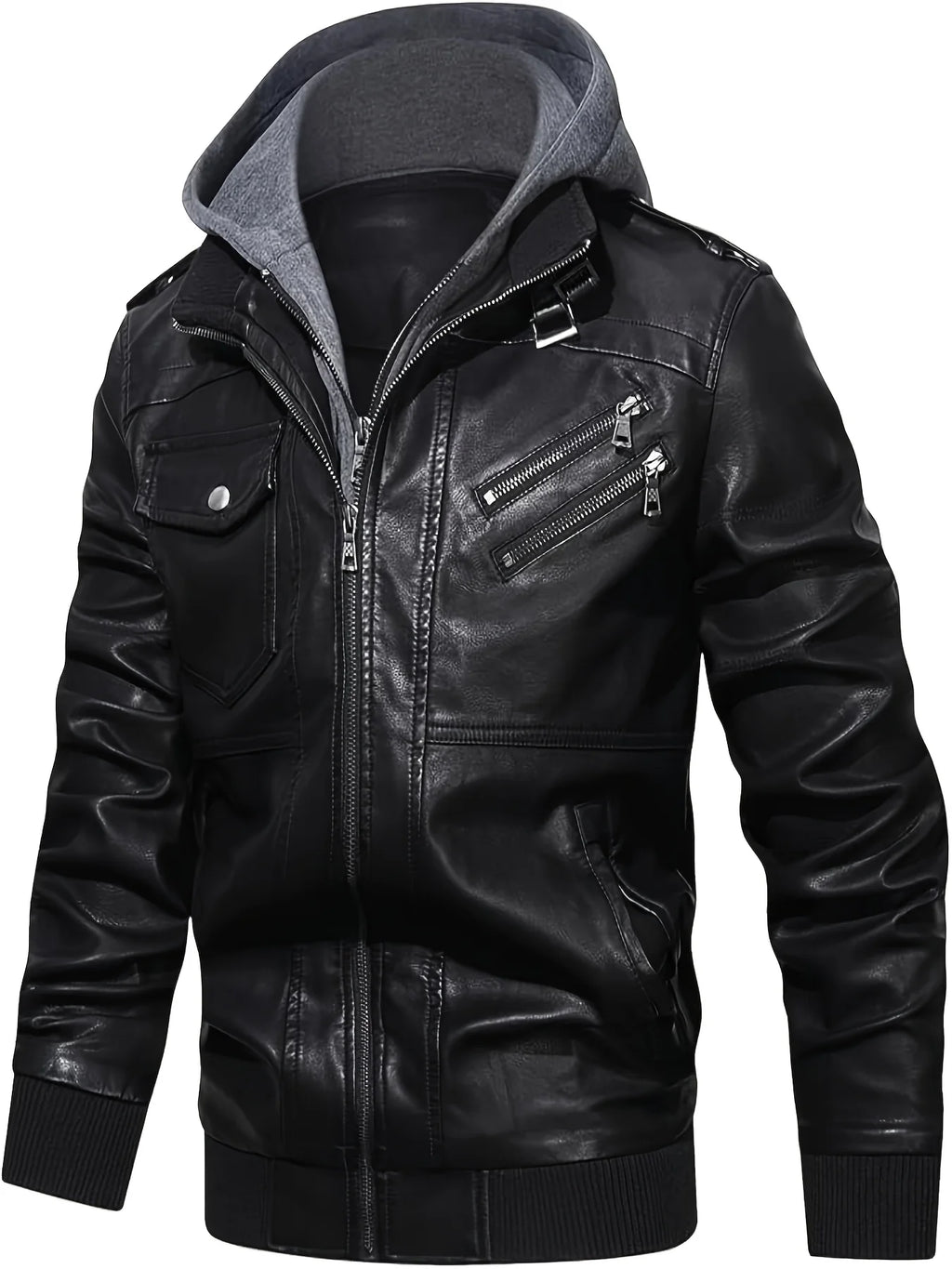 Griffin | Men's Hooded Moto Leather Jacket